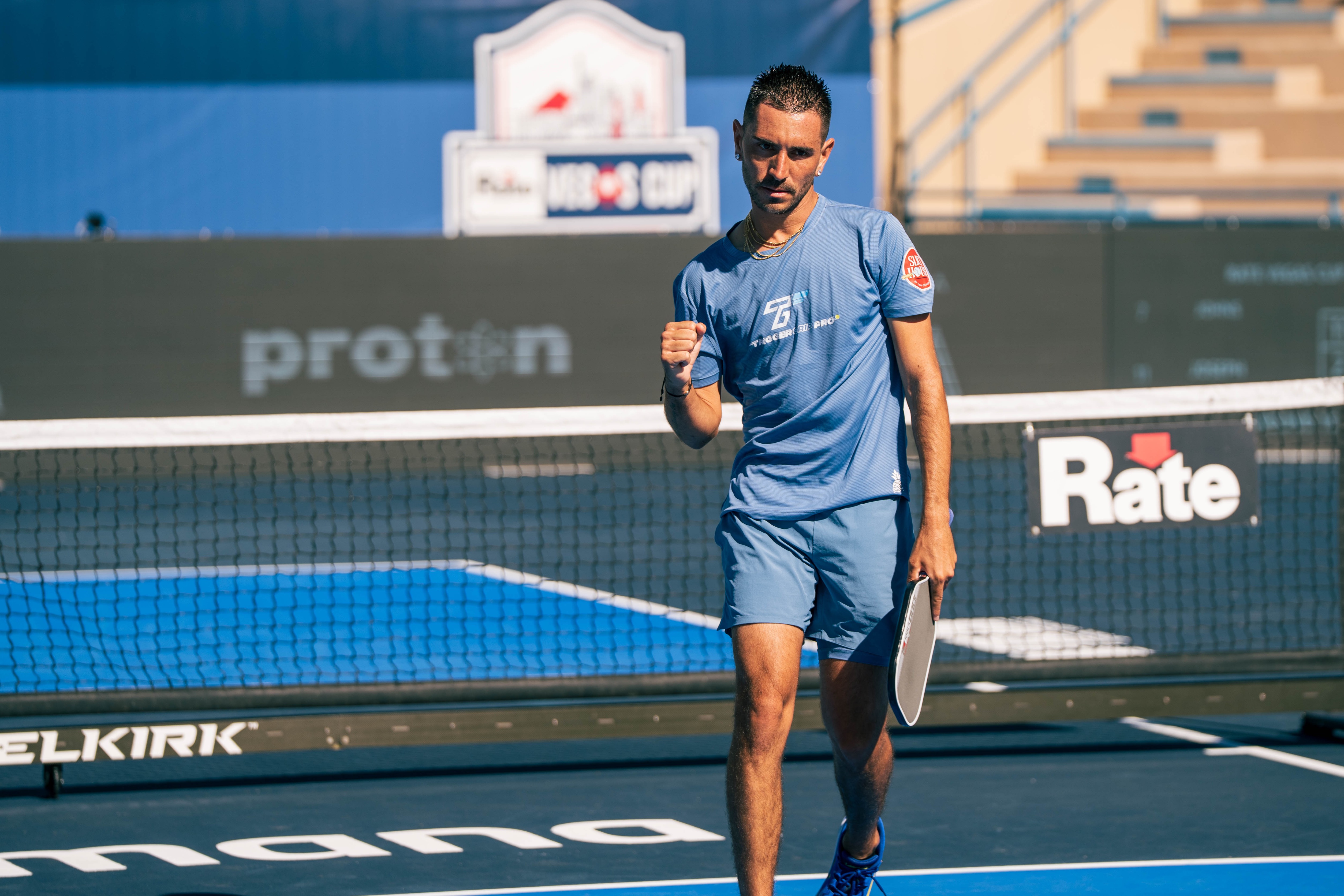 Gabriel Joseph fist pumps after a big point on Center Court